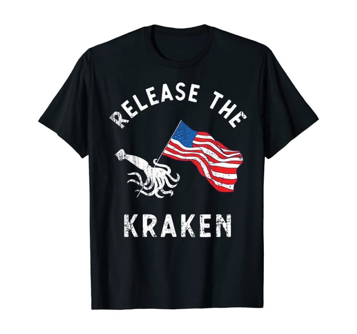 Release the Kraken American Flag Giant Sea Monster USA T-Shirt