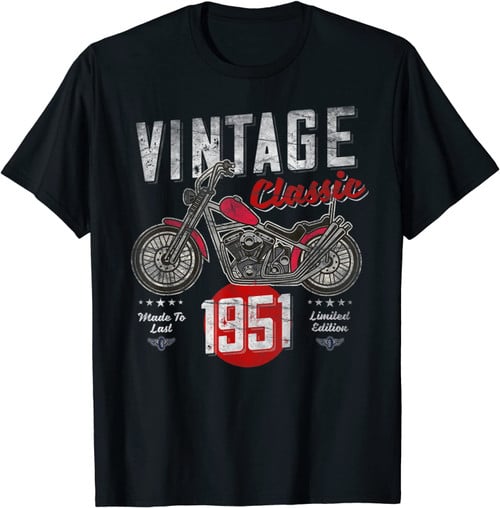 Vintage Born 1951, 70th Birthday, Classic Retro, Motorbike T-Shirt