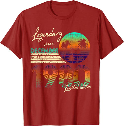 Homme Nées En 1980 Décembre Cadeau Anniversaire 40 Ans Homme T-Shirt