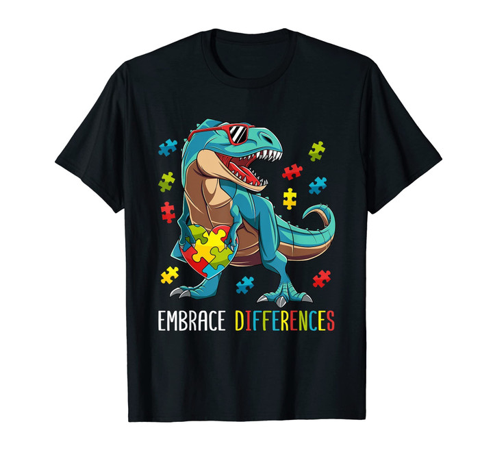 Dinosaur Puzzle Piece Autism Awareness Tshirt Boys Kids Gift
