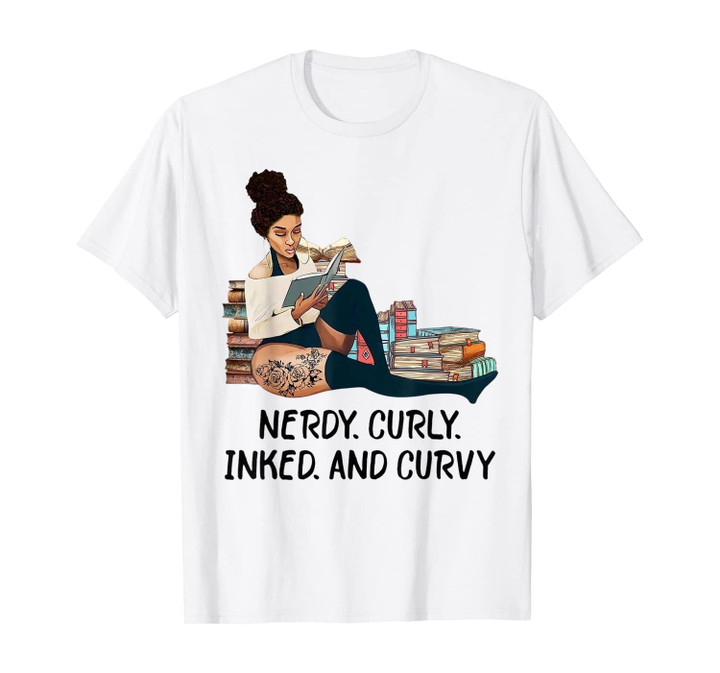 Nerdy Curly Inked And Curvy Reading Books Tattoo Lover Gifts T-Shirt