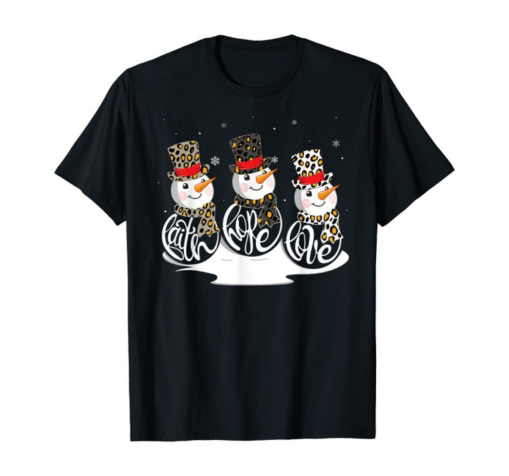 Faith Hope Love Leopard Print Snowman Christmas Pajama T-Shirt