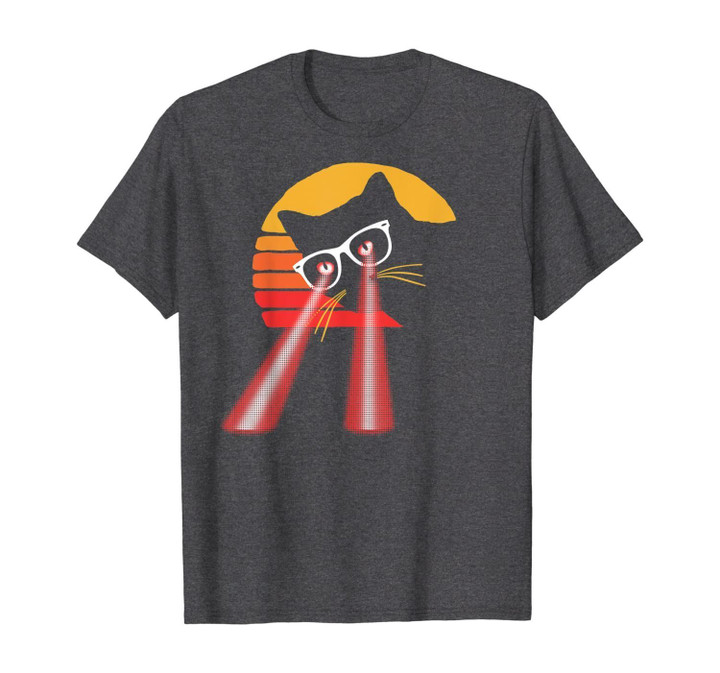 Hipster Cat Laser Eyes Sweet Distressed Sun Fun Eighties T-Shirt