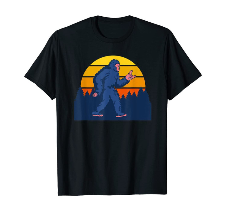 Rock On Bigfoot Retro Sunset for Sasquatch Believer T-Shirt