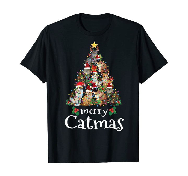 Merry Catmas Xmas Gift Men Women Kids Funny Cat Christmas T-Shirt
