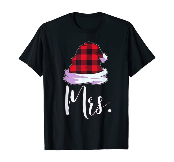 Santa Couples Matching Christmas PJs for Couples Red Plaid T-Shirt