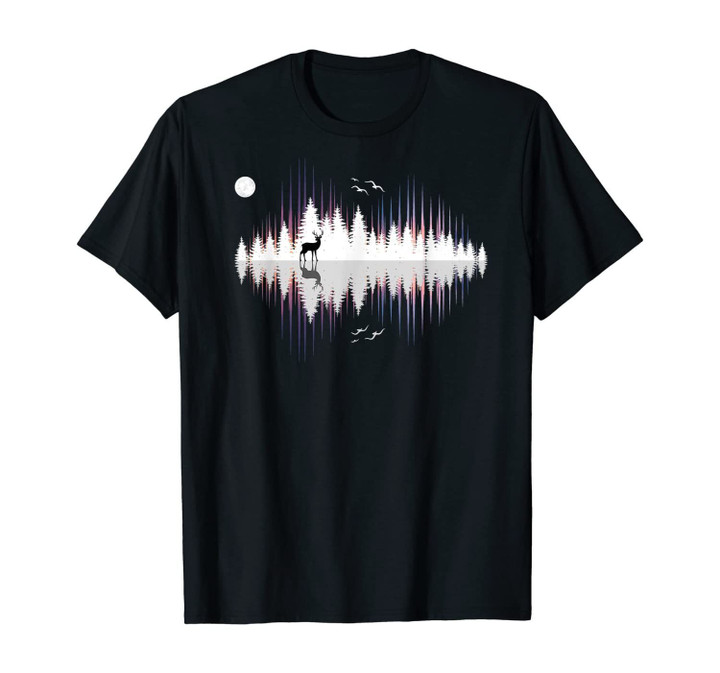 Sound Of Nature Wild Deer Silhouette Colorful Sound Waves T-Shirt