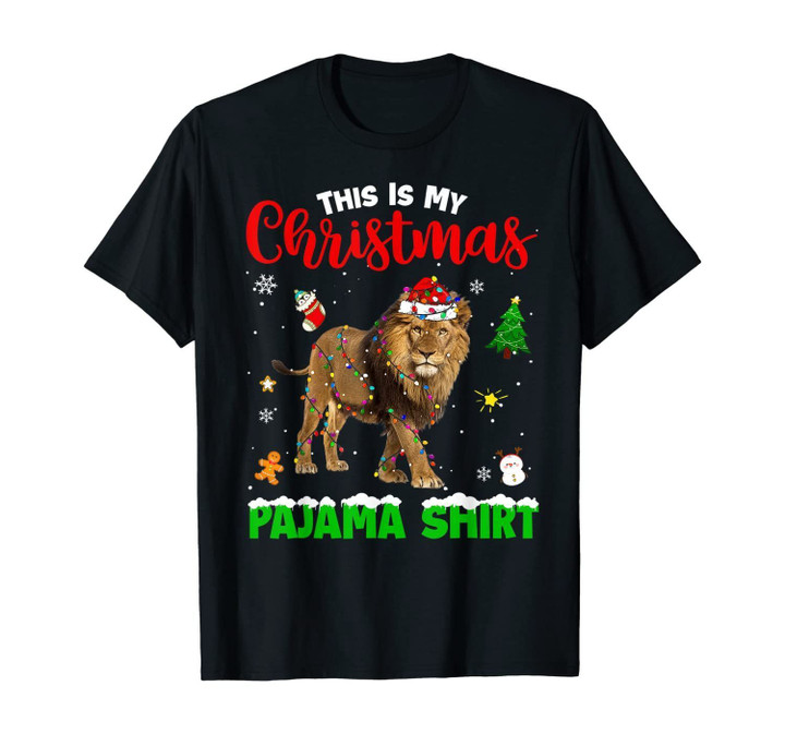 Funny This Is My Christmas Pajama Shirt Lion Red Plaid T-Shirt
