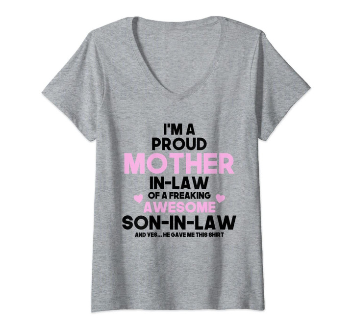 Womens Proud Mum Gift Mothers Day Awesome Mother In Law V-Neck T-Shirt