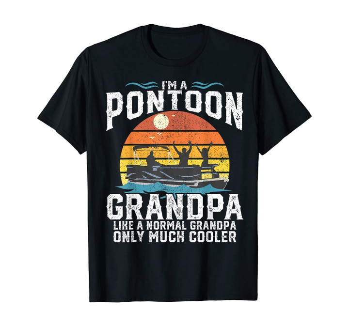 Mens Pontoon Grandpa Captain Retro Funny Boating Fathers Day Gift T-Shirt