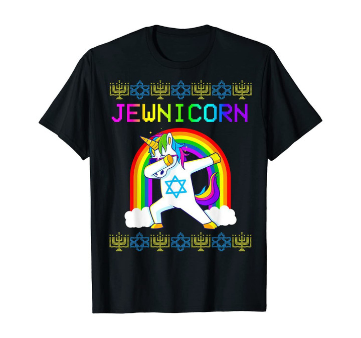 Jewnicorn Ugly Hanukkah Sweater Dabbing Unicorn Chanukah T-Shirt
