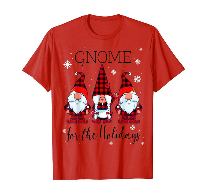 Gnome for the Holidays Buffalo Plaid 3 Gnomes Christmas Xmas T-Shirt
