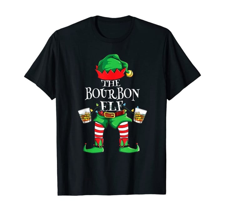 The Bourbon Elf Funny Merry Christmas Drinkers Xmas Gifts T-Shirt