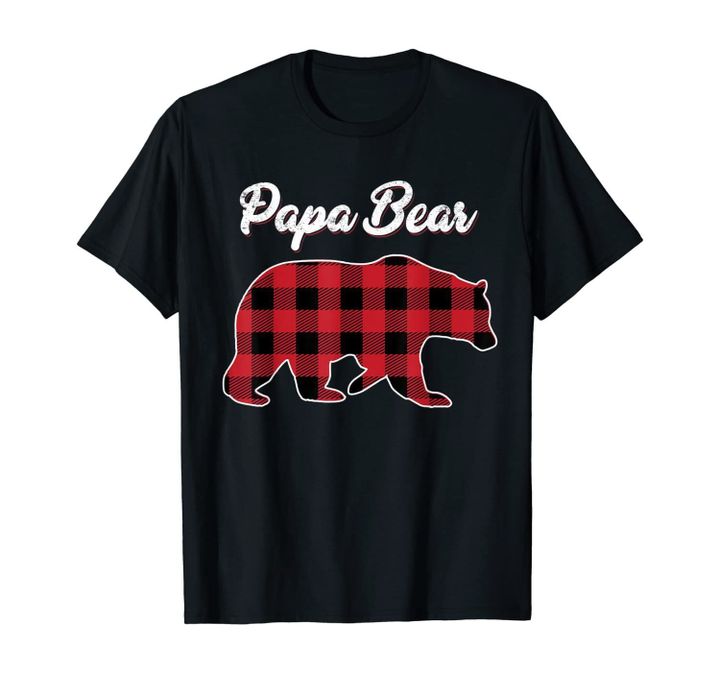Papa Bear Christmas Pajama Red Plaid Buffalo Family Gift T-Shirt