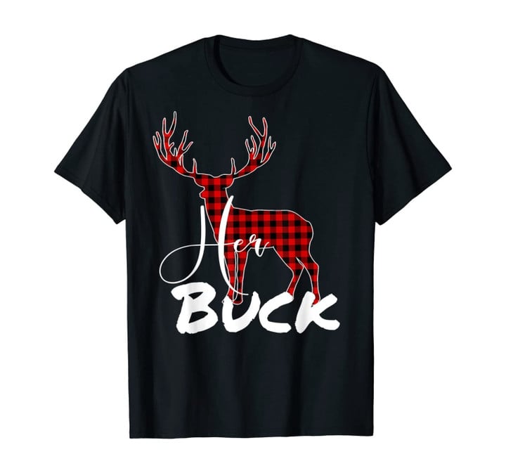 Matching Couples Christmas Pajamas Buffalo Plaid Her Buck T-Shirt