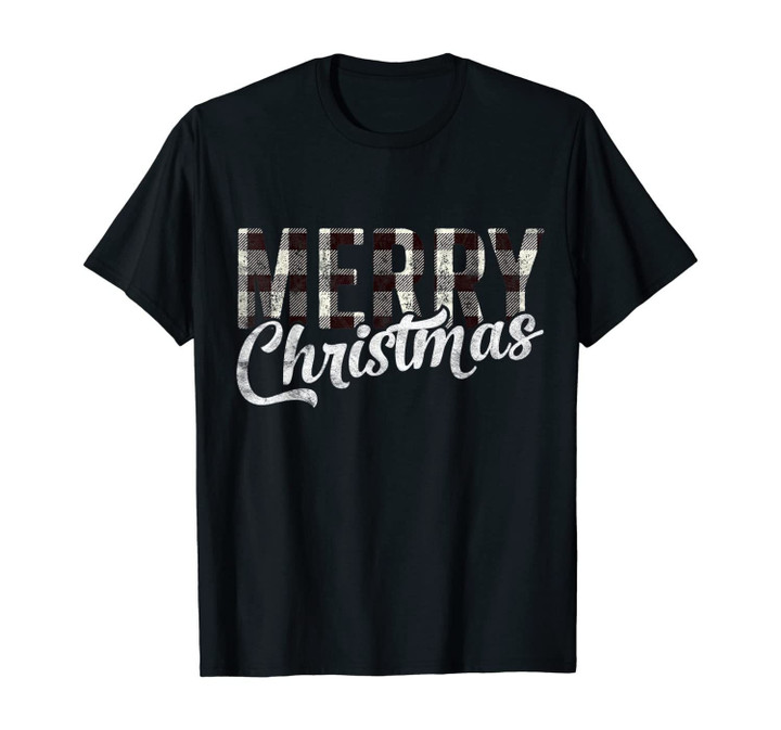 Merry Christmas Gift Funny Woman Xmas White Buffalo Plaid T-Shirt