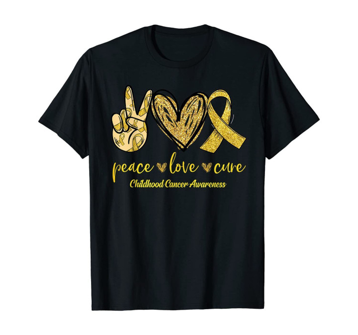 Peace Love Cure Ribbon Childhood Cancer Awareness Gifts T-Shirt