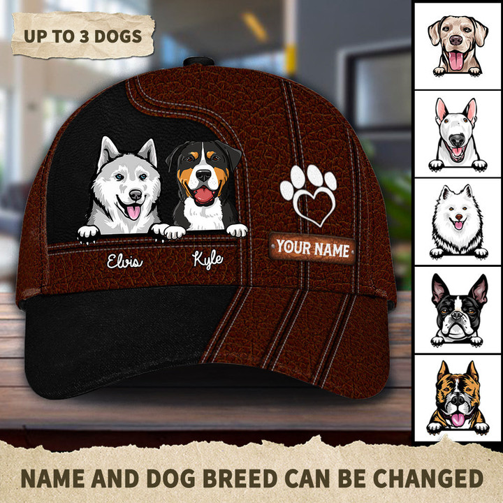 Dog Brown Stripes With White Heart Paw Personalized Classic Cap - Gift For Dog Lovers
