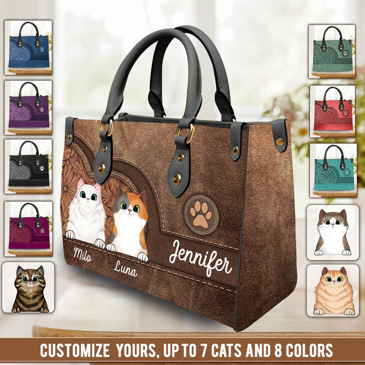 Cat Personalized Leather Handbag - LD031PS04 - BMGifts (formerly Best Memorial Gifts)
