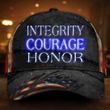 Integrity Courage Honor Blue Line Hat Vintage USA Flag Cap Support Our Law Enforcement Gift