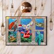 Turtle Window Christmas Poster Patriotic Turtle Lover Christmas Wall Decor Home Ideas Gift