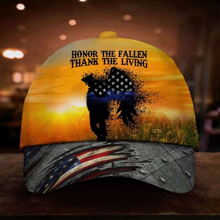 Honor The Fallen Thank The Living Blue Line Cap American Flag Hat Memorial Law Enforcement