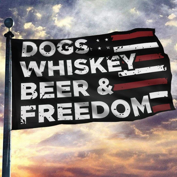 Dogs Whiskey Beer - Freedom Flag Funny Drinking Alcohol Dog Lovers Outdoor Hanging Gift