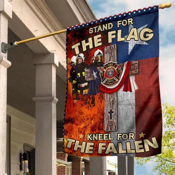 Texas Firefighter Flag Memorial Cross Christian Stand For The Flag Kneel For The Fallen