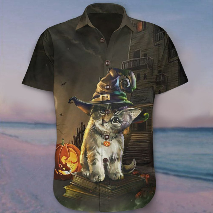 Cat Halloween Hawaiian Shirt Pumpkin Cat Graphic Tee Cute Halloween Gift Ideas