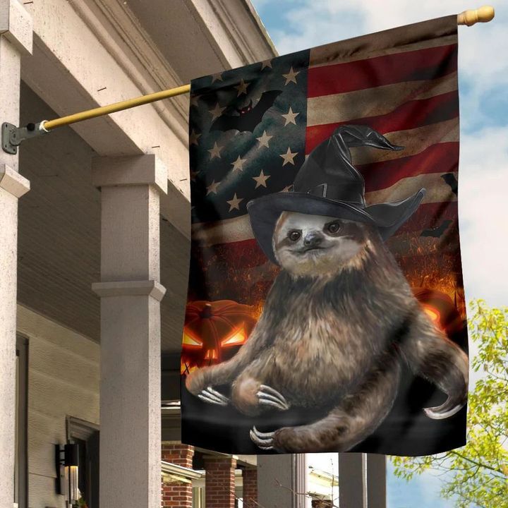 Sloth Witch Pumpkin USA Halloween Flag Halloween Outside Decorations Ideas
