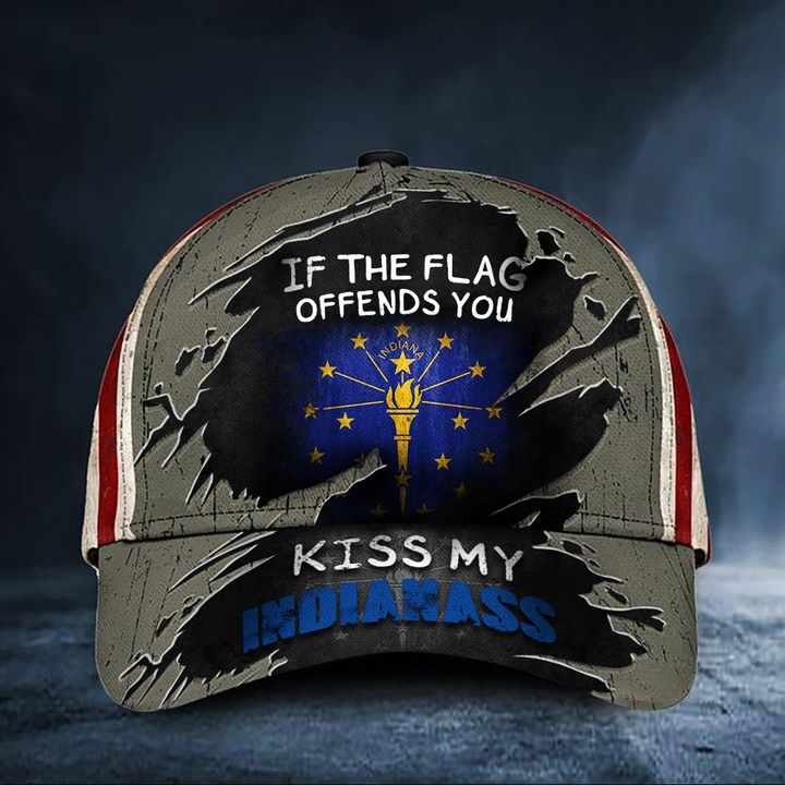 If The Flag Offends You Kiss My Indianass Cap USA Flag Hat State Of Indiana Mens Gift