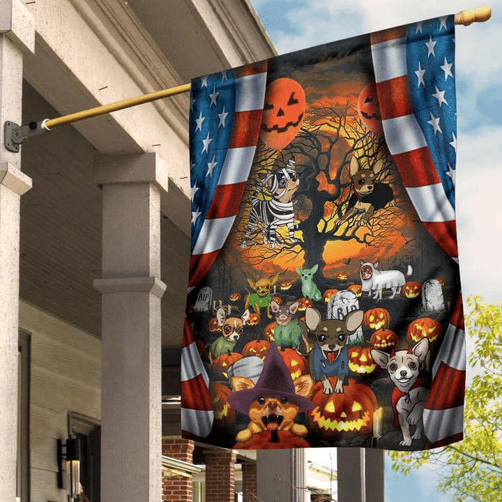 Chihuahua Halloween Flag Inside American Flag Chihuahua Lover Halloween Decorations Outdoor