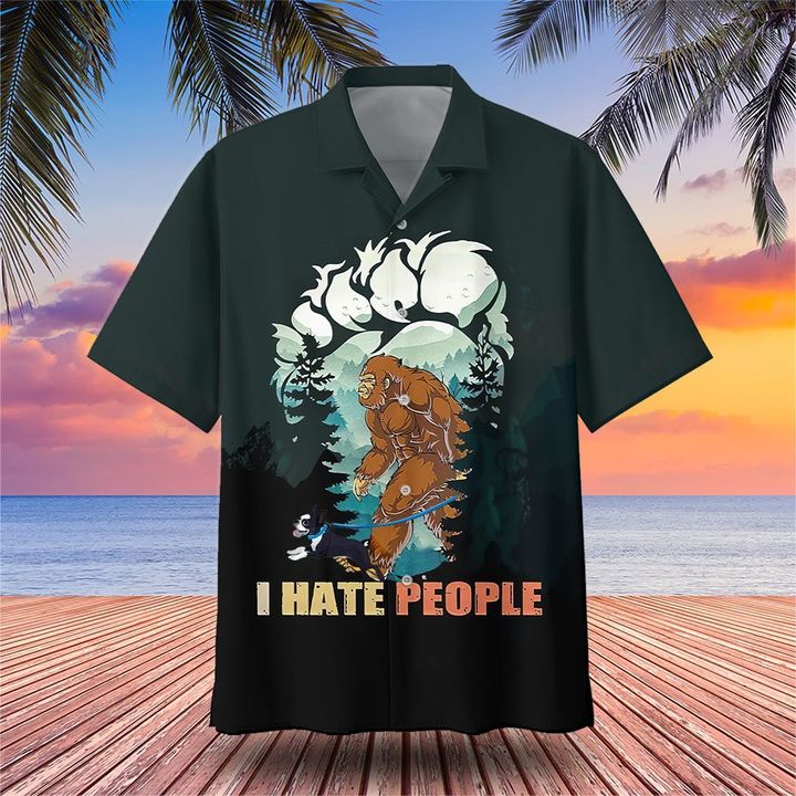 Bigfoot And Boston Terrier I Hate People Summer Shirt Bigfoot Hawaiian Shirt Gift For Dog Lover
