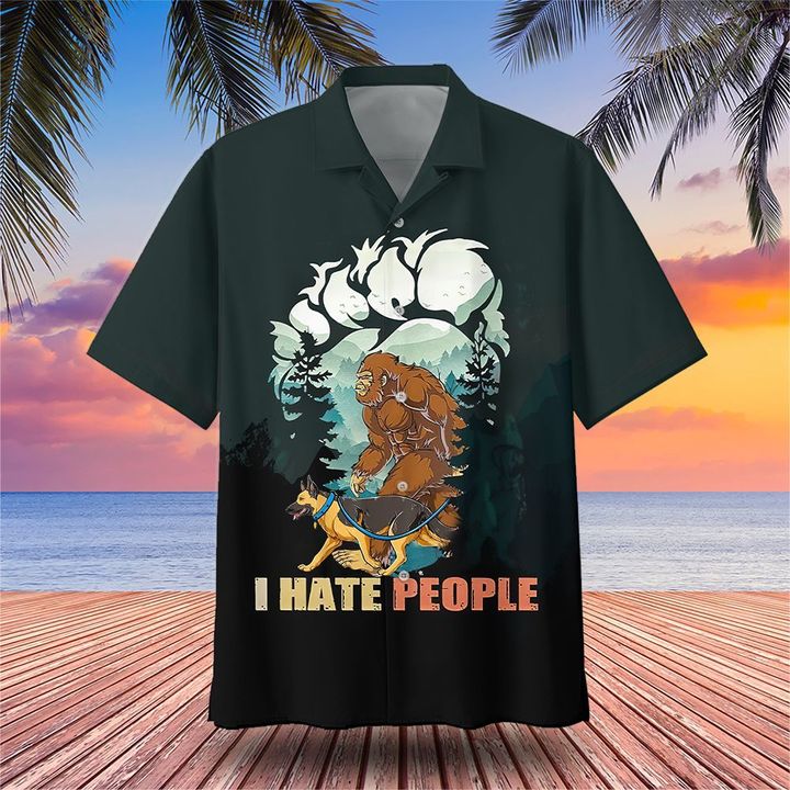 Bigfoot And German Shepherd I Hate People Summer Shirt Cool Hawaiian Shirt Dog Lover Gifts