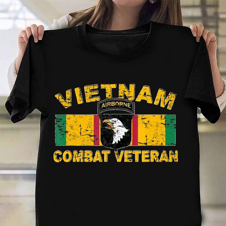 101st Airborne Vietnam Combat Veteran T-Shirt Retro Graphic Tees Veterans Day Shirts For Dad