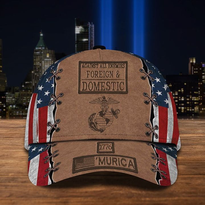 Marine Corps 1776 'Murica Hat Against All Enemies Foreign And Domestic USA Flag Cap Gift