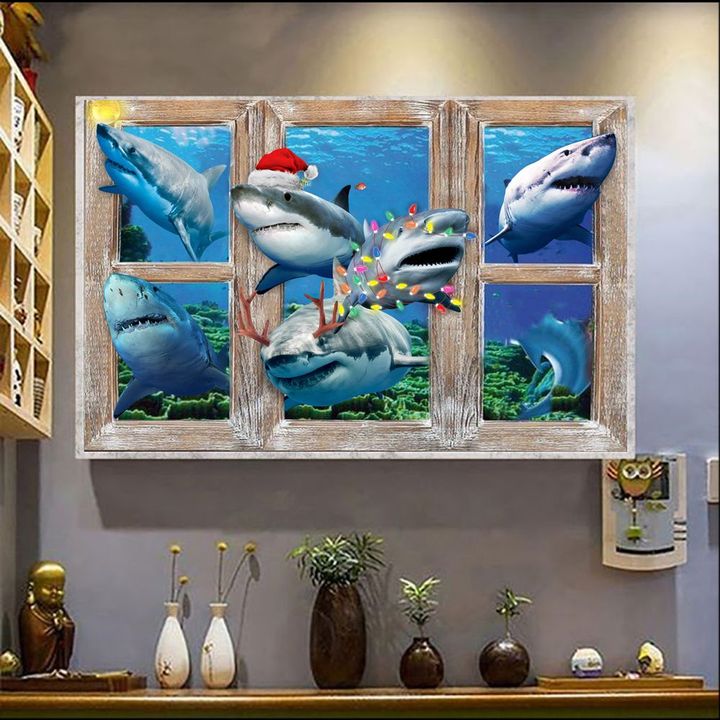 Shark Window Christmas Poster
