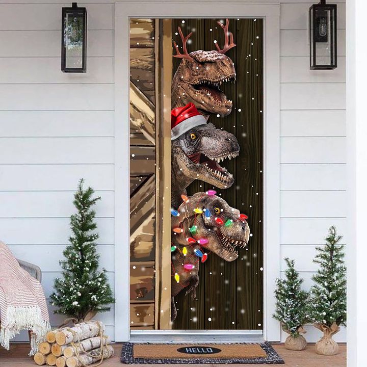 T-Rex Christmas Door Cover