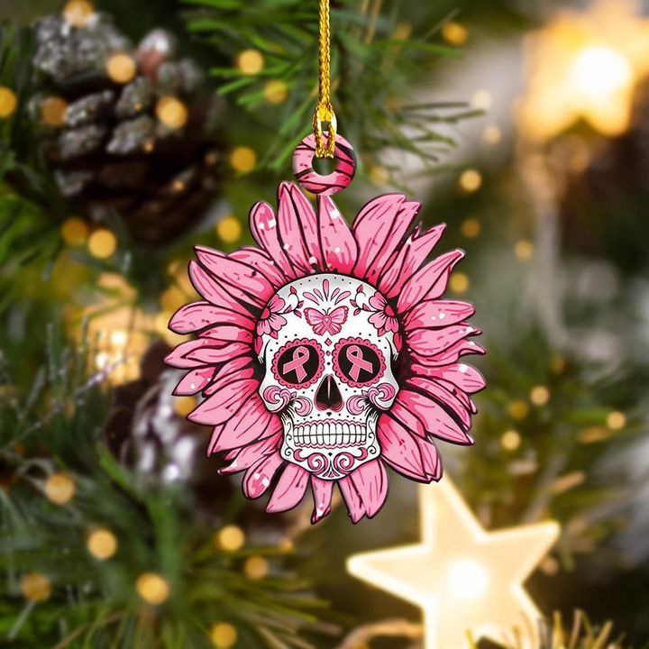 Bw Skull Flower Shape Ornament Breast Cancer Awareness Hanging Decorations Gifts