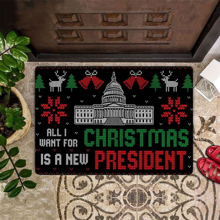 All I Want For Is A New Christmas President Doormat Anti Biden Christmas Mat Politics Gift
