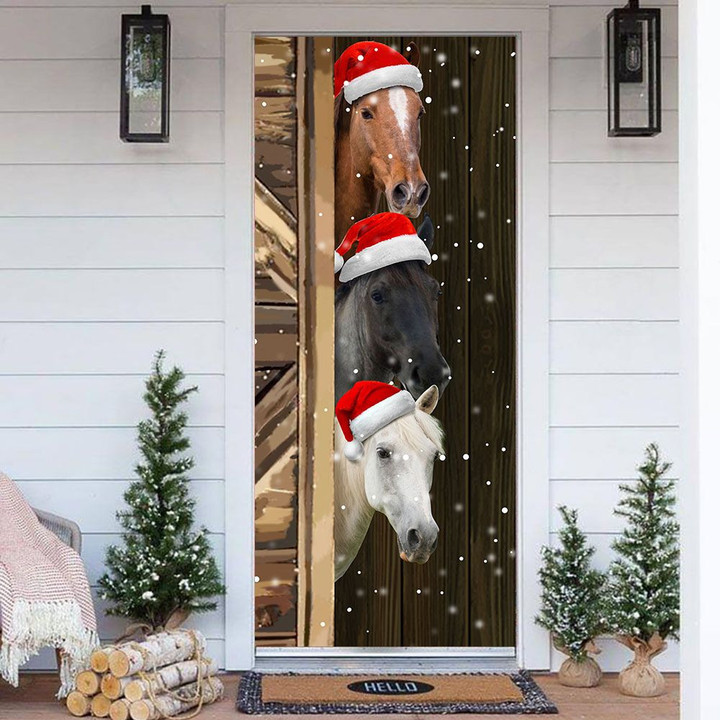 Horse Christmas Door Cover Funny Horse Holiday Christmas Front Door Cover Home Decor