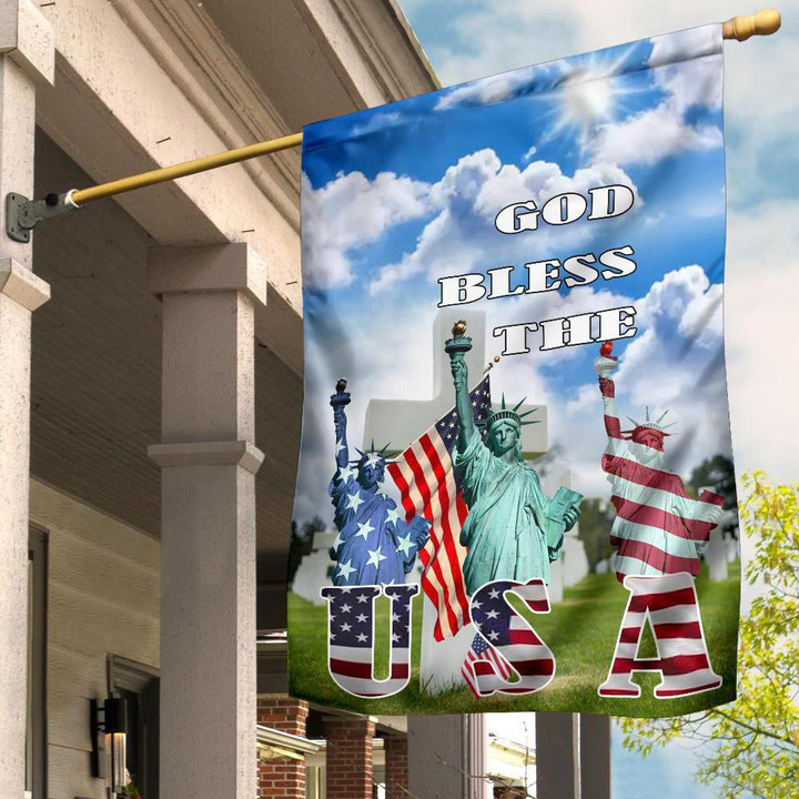 God Bless The USA Flag Statue Of Liberty Flag Patriotic 4Th Of July Outdoor Decorations