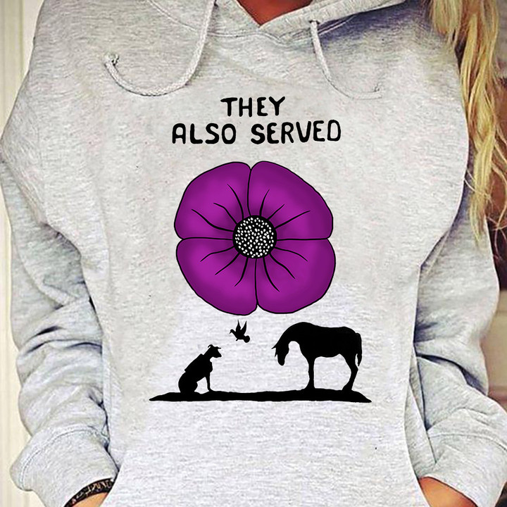 Animal They Also Served Purple Poppy Hoodie Sacrifice Animal Remembrance Day Honor Clothing