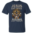 Bulldog Jesus Is My Savior Riding Is My Therapy Shirt Gift For Motorcycle Lovers Enthusiasts