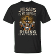 Bulldog Jesus Is My Savior Riding Is My Therapy Shirt Gift For Motorcycle Lovers Enthusiasts