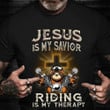 Sloth Jesus Is My Savior Riding Is My Therapy Shirt  Cool Sayings Riding Biker Gifts For Him