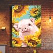 Baby Pig With Sunflower Canvas Print Cute Prints For Wall Home Decor Living Room