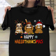 Three Wise Sloths Happy HalloThanksMas Shirt Cute Holiday Xmas Gift Ideas For Him Her