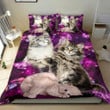 Cute Cats With Purple Flowers Bedding Set Animals Bedding Gifts For Pet Lover