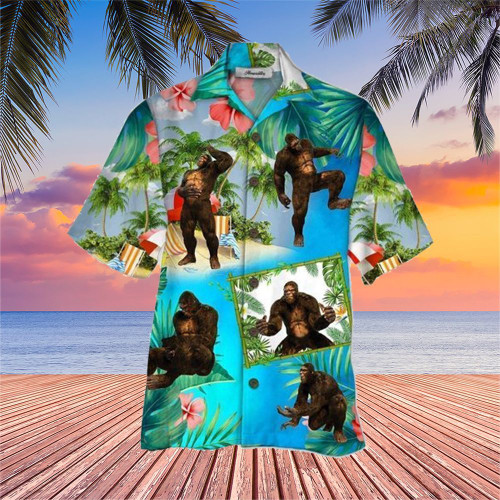Sasquatch Hawaiian Shirt Bigfoot Tropical Print Shirt Best Friend Birthday Gifts